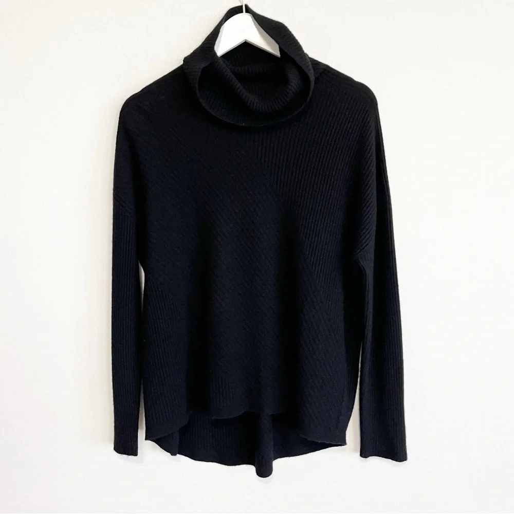 BOGO! EILEEN FISHER 100% Cashmere Ribbed Draped Turtleneck Sweater Black Small - Picture 3 of 10